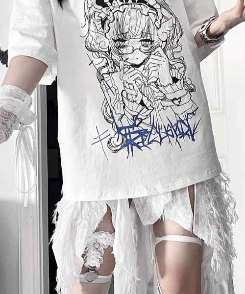 NOVESSEL(ノベセル)の「『TricuspidC/トライカスピッドシー』バックレースアッププリントTシャツ(Tシャツ/カットソー・レディース・ホワイト/ブラック・S)」の11枚目の写真