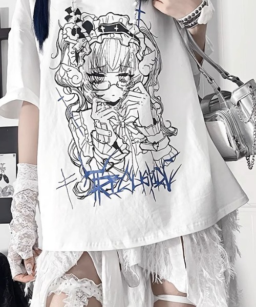 NOVESSEL(ノベセル)の「『TricuspidC/トライカスピッドシー』バックレースアッププリントTシャツ(Tシャツ/カットソー・レディース・ホワイト/ブラック・S)」の12枚目の写真