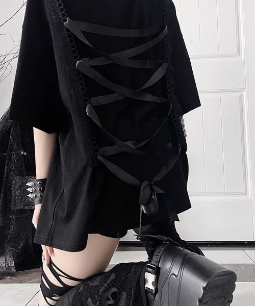 tシャツ A'GEM/9 × .kom 「TricuspidC/トライカスピッドシー」 †メンヘラエンジェルサスペンダー半袖Tシャツ† レディース A'GEM/9 × .kom 『TricuspidC/トライカスピッドシー』 †メンヘラ