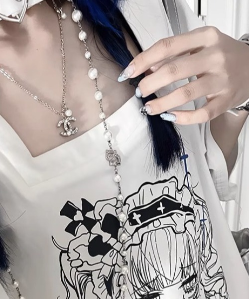 NOVESSEL(ノベセル)の「『TricuspidC/トライカスピッドシー』バックレースアッププリントTシャツ(Tシャツ/カットソー・レディース・ホワイト/ブラック・S)」の14枚目の写真
