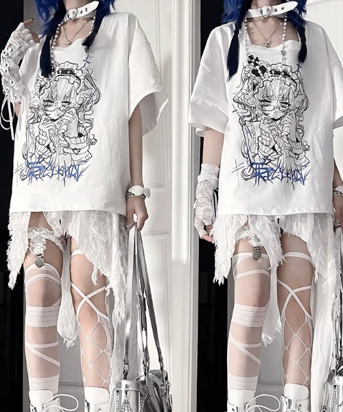 NOVESSEL(ノベセル)の「『TricuspidC/トライカスピッドシー』バックレースアッププリントTシャツ(Tシャツ/カットソー・レディース・ホワイト/ブラック・S)」の15枚目の写真