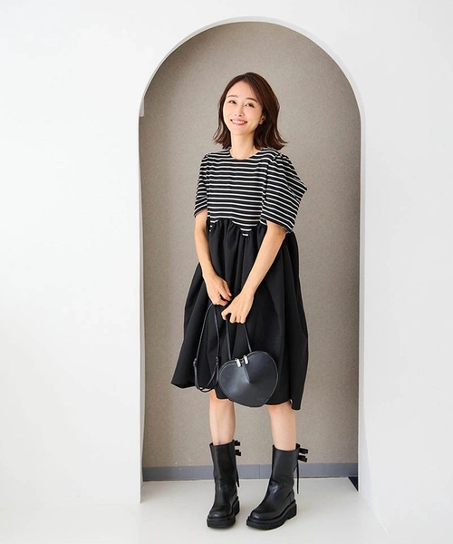 M y u(ミュー)の「選べる2丈♪ボーダー柄パンプキンワンピース(ワンピース・レディース・ホワイト系2/ホワイト系1/ブラック系1/ブラック系2・FREE)」の17枚目の写真