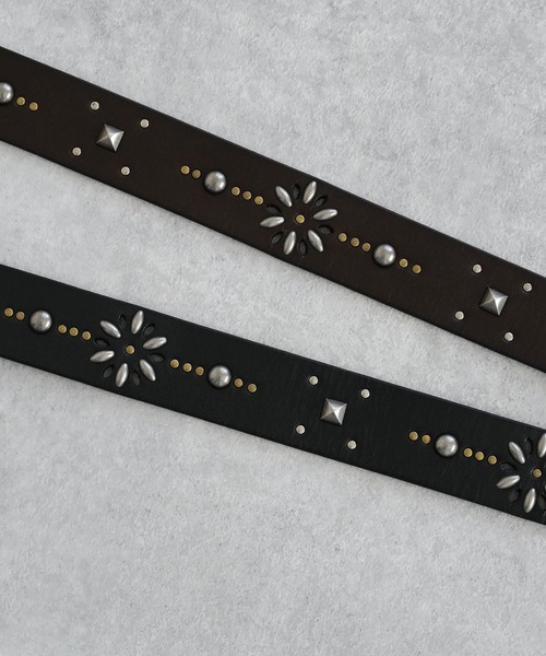 Editors Draw（エディターズドロー）の「スクエアバックル スタッズレザーベルト（ベルト・メンズ・ダークブラウン/ブラック・FREE）」の6枚目の写真