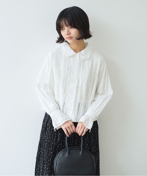 bulle de savon(ビュルデサボン)の「lace patchwork ブラウス(シャツ/ブラウス・レディース・ホワイト/ブラック・FREE)」の4枚目の写真
