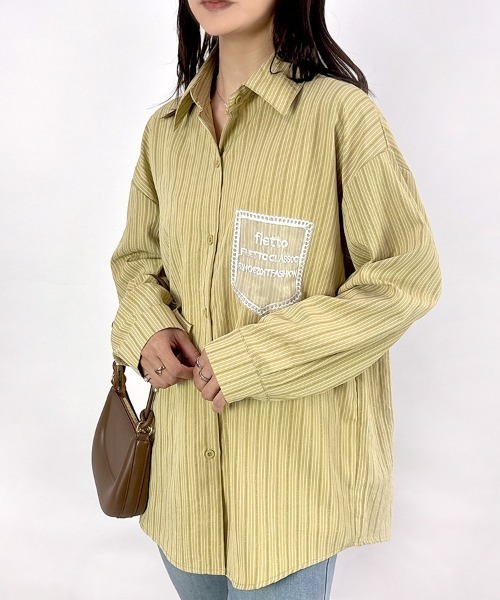 CLOTHY（クロシィ）の「【刺繍ポケットがアクセント◎1枚でサマになる旬シャツ】シアーポケットストライプシャツ（シャツ/ブラウス・レディース・アイボリー/マスタード/オフホワイト・MEDIUM）」の20枚目の写真