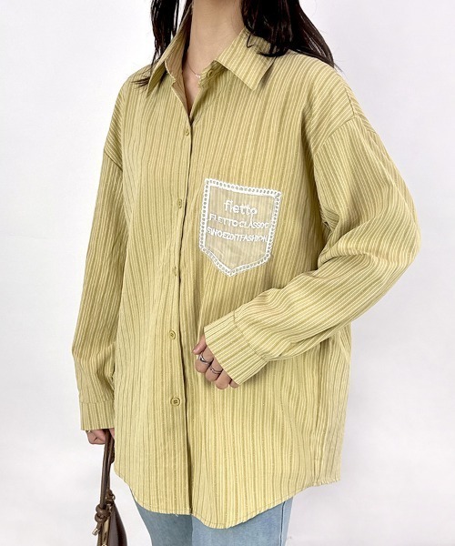 CLOTHY（クロシィ）の「【刺繍ポケットがアクセント◎1枚でサマになる旬シャツ】シアーポケットストライプシャツ（シャツ/ブラウス・レディース・アイボリー/マスタード/オフホワイト・MEDIUM）」の19枚目の写真