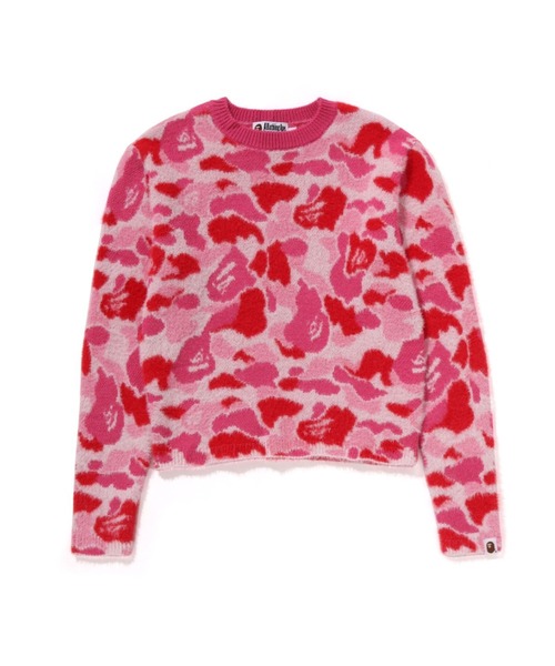 BAPE 赤・ピンク ストライプ ニット M ABC CAMO SHAGGY SWEATER（ニット/セーター）｜A BATHING APE（ア