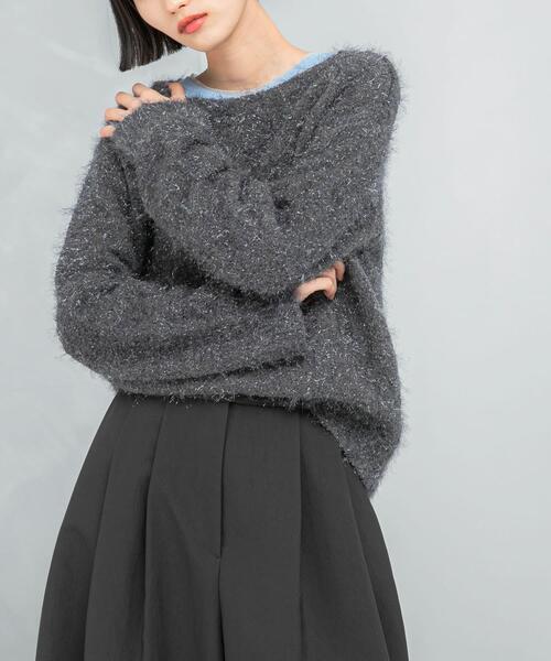 URBAN RESEARCH ROSSO WOMEN（アーバンリサーチ　ロッソ）の「ラメシャギーニットプルオーバー（ニット/セーター・レディース・イエロー/オフホワイト/チャコールグレー・FREE）」の2枚目の写真