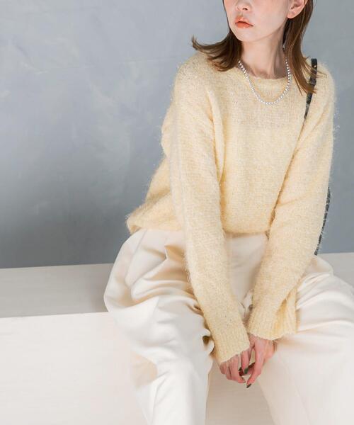 URBAN RESEARCH ROSSO WOMEN（アーバンリサーチ　ロッソ）の「ラメシャギーニットプルオーバー（ニット/セーター・レディース・イエロー/オフホワイト/チャコールグレー・FREE）」の3枚目の写真