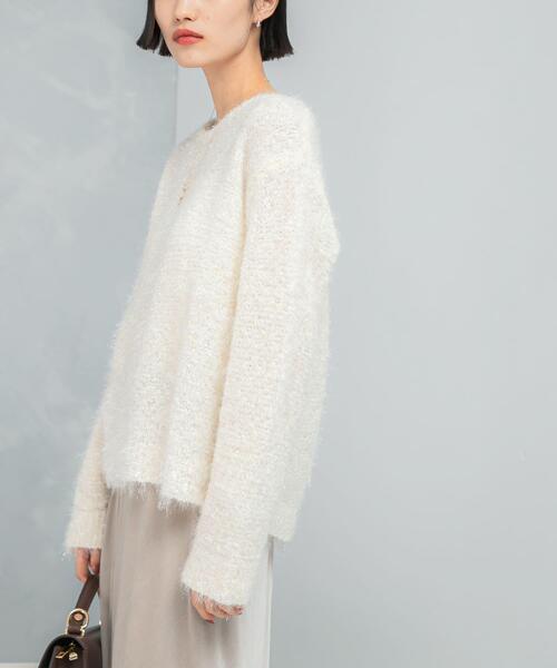 URBAN RESEARCH ROSSO WOMEN（アーバンリサーチ　ロッソ）の「ラメシャギーニットプルオーバー（ニット/セーター・レディース・イエロー/オフホワイト/チャコールグレー・FREE）」の4枚目の写真