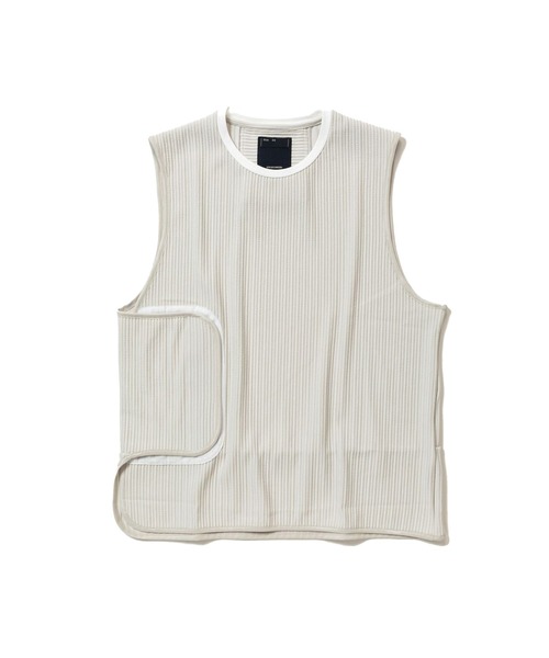 meanswhile(ミーンズワイル)の「Uneven Fabric Conditioning Vest(ベスト・メンズ・ネイビー/オフホワイト・4(XL)/3(L)/2(M))」の1枚目の写真