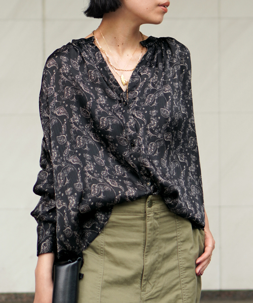 COUTURE D'ADAM】Stand Collar Botanical Paisley Blouse（シャツ
