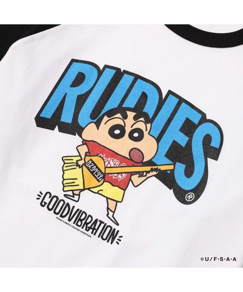 RUDIE'S(ルーディーズ)の「RUDIE'SxCRAYON SHINCHAN GUITAR RAGLANTEE/ルーディーズ×クレヨンしんちゃん ギターラグランTシャツ(Tシャツ/カットソー・メンズ・ホワイト×ネイビー/ホワイト×ブラック・XL/L/M/S)」の9枚目の写真