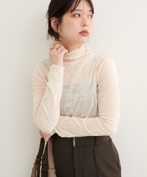 natural couture(ナチュラルクチュール)の「フロッキーメッシュボトルネックプルオーバー(Tシャツ/カットソー・レディース・ブラウン/ブルー/ブラック/アイボリー・FREE)」の2枚目の写真