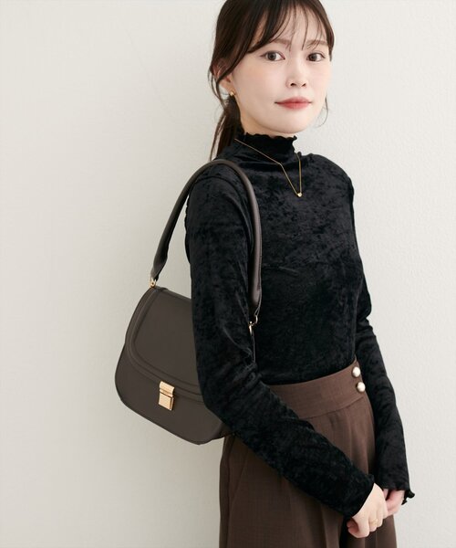 natural couture(ナチュラルクチュール)の「フロッキーメッシュボトルネックプルオーバー(Tシャツ/カットソー・レディース・ブラウン/ブルー/ブラック/アイボリー・FREE)」の1枚目の写真