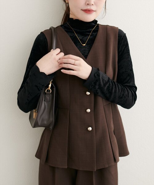 natural couture(ナチュラルクチュール)の「フロッキーメッシュボトルネックプルオーバー(Tシャツ/カットソー・レディース・ブラウン/ブルー/ブラック/アイボリー・FREE)」の9枚目の写真