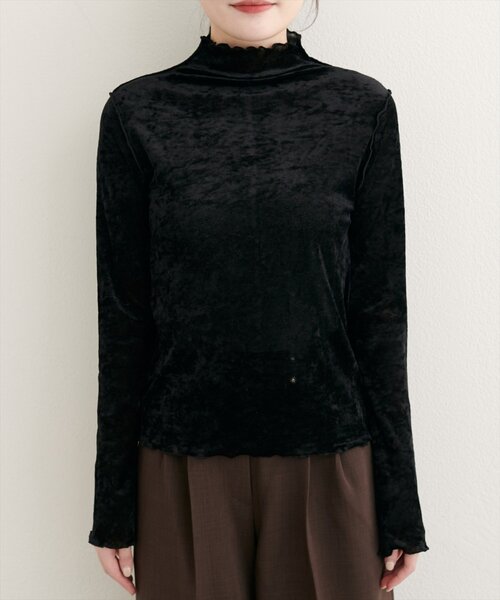 natural couture(ナチュラルクチュール)の「フロッキーメッシュボトルネックプルオーバー(Tシャツ/カットソー・レディース・ブラウン/ブルー/ブラック/アイボリー・FREE)」の5枚目の写真