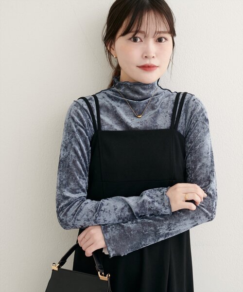 natural couture(ナチュラルクチュール)の「フロッキーメッシュボトルネックプルオーバー(Tシャツ/カットソー・レディース・ブラウン/ブルー/ブラック/アイボリー・FREE)」の6枚目の写真