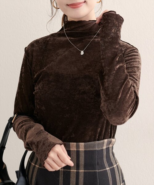 natural couture(ナチュラルクチュール)の「フロッキーメッシュボトルネックプルオーバー(Tシャツ/カットソー・レディース・ブラウン/ブルー/ブラック/アイボリー・FREE)」の13枚目の写真