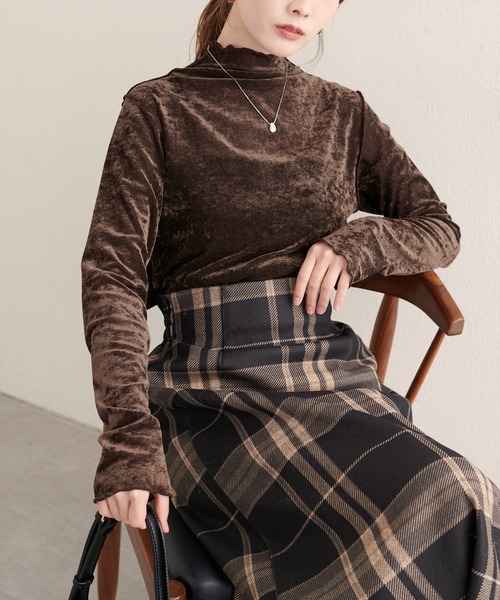 natural couture(ナチュラルクチュール)の「フロッキーメッシュボトルネックプルオーバー(Tシャツ/カットソー・レディース・ブラウン/ブルー/ブラック/アイボリー・FREE)」の3枚目の写真