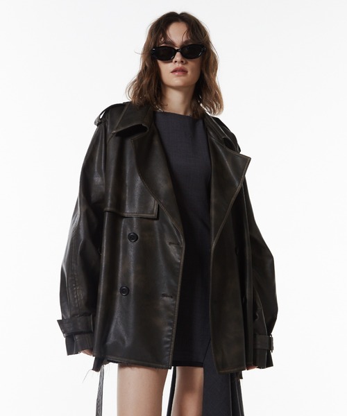 ジャケット・アウター FAUX LEATHER TRENCH JACKET Niiyyjj Women Faux Leather Long Jacket Women's Trench Coat Female