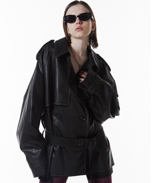 ジャケット・アウター FAUX LEATHER TRENCH JACKET FAUX LEATHER TRENCH JACKET/フォーレザートレンチジャケット
