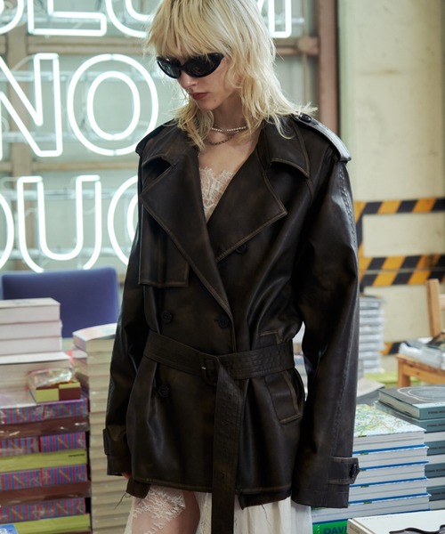 FAUX LEATHER TRENCH JACKET/フォーレザートレンチジャケット