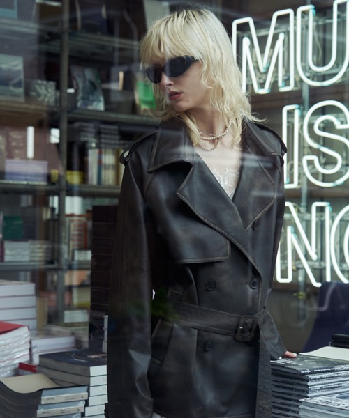 FAUX LEATHER TRENCH JACKET/フォーレザートレンチジャケット