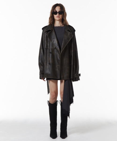 FAUX LEATHER TRENCH JACKET/フォーレザートレンチジャケット