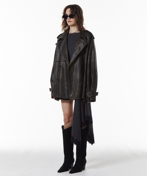 JOSE MOON（ジョゼムーン）の「FAUX LEATHER TRENCH JACKET/フォーレザートレンチジャケット（トレンチコート・レディース・ブラック/ブラウン・36/38）」の6枚目の写真