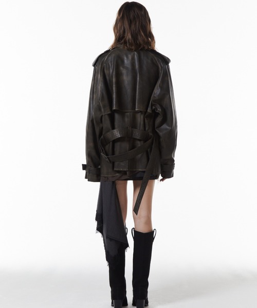 JOSE MOON（ジョゼムーン）の「FAUX LEATHER TRENCH JACKET/フォーレザートレンチジャケット（トレンチコート・レディース・ブラック/ブラウン・36/38）」の16枚目の写真