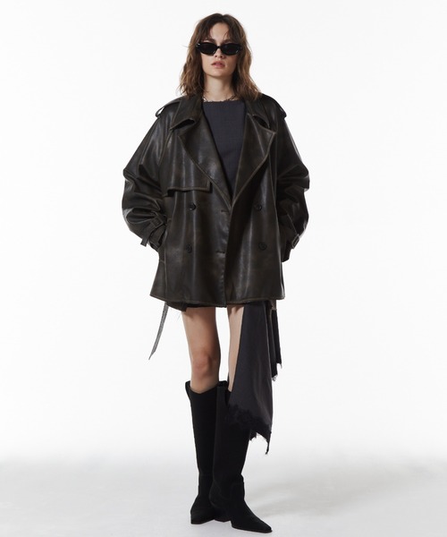 ジャケット・アウター maddie vintage leather coat JOSE MOON（ジョゼムーン）の「FAUX LEATHER TRENCH JACKET/フォー