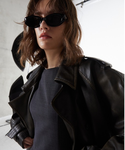 JOSE MOON（ジョゼムーン）の「FAUX LEATHER TRENCH JACKET/フォーレザートレンチジャケット（トレンチコート・レディース・ブラック/ブラウン・36/38）」の10枚目の写真