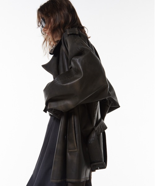 ジャケット・アウター FAUX LEATHER TRENCH JACKET セール】FAUX LEATHER TRENCH JACKET/フォーレザートレンチジャケット