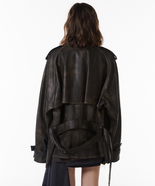 FAUX LEATHER TRENCH JACKET/フォーレザートレンチジャケット
