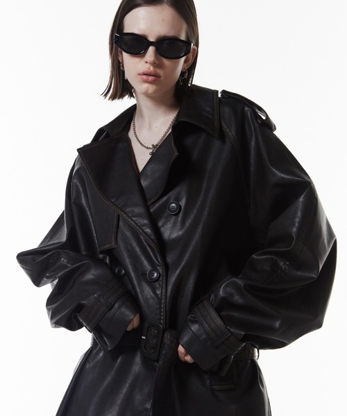 FAUX LEATHER TRENCH JACKET/フォーレザートレンチジャケット