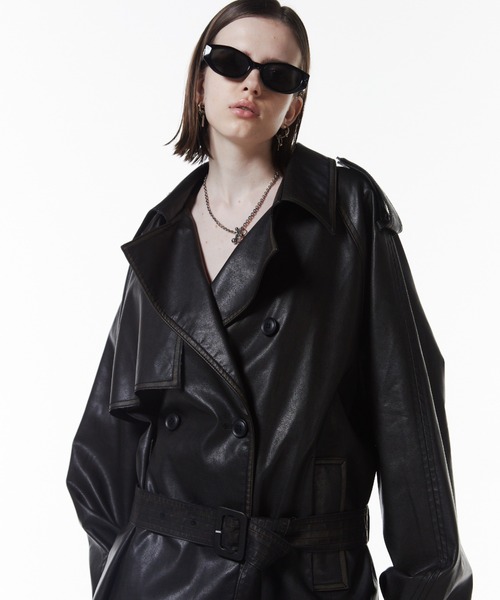 FAUX LEATHER TRENCH JACKET/フォーレザートレンチジャケット
