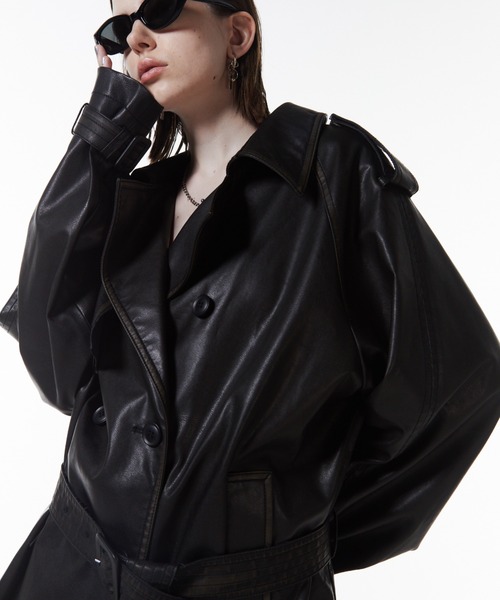 FAUX LEATHER TRENCH JACKET/フォーレザートレンチジャケット