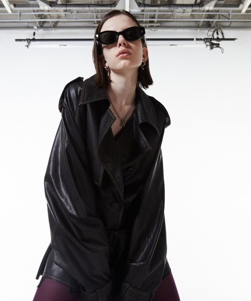 ジャケット・アウター FAUX LEATHER TRENCH JACKET セール】FAUX LEATHER TRENCH JACKET/フォーレザートレンチジャケット