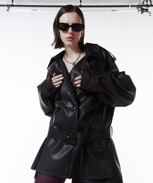 FAUX LEATHER TRENCH JACKET/フォーレザートレンチジャケット