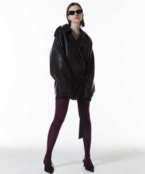 セール】FAUX LEATHER TRENCH JACKET/フォーレザートレンチジャケット