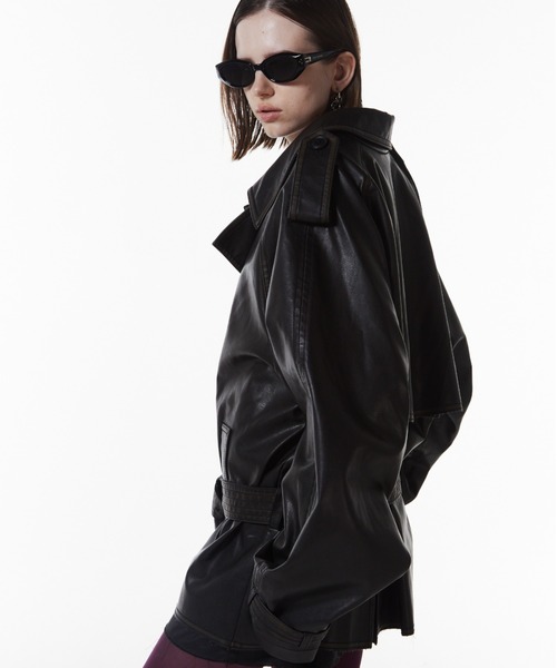 FAUX LEATHER TRENCH JACKET/フォーレザートレンチジャケット