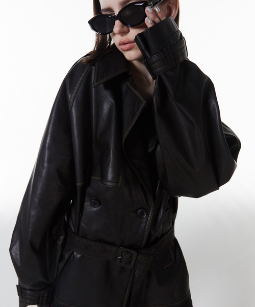 digne トレンチジャケット FAUX LEATHER TRENCH JACKET/フォーレザートレンチジャケット