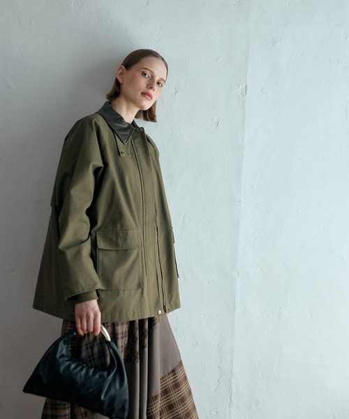 セール】襟2WAY合皮切り替えブルゾン 582489（ミリタリージャケット