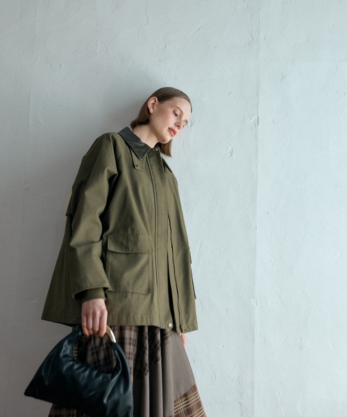 セール】襟2WAY合皮切り替えブルゾン 582489（ミリタリージャケット