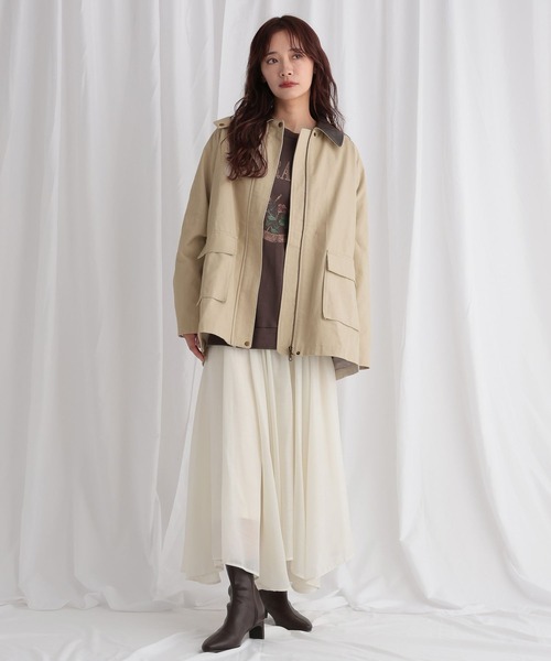 セール】襟2WAY合皮切り替えブルゾン 582489（ミリタリージャケット