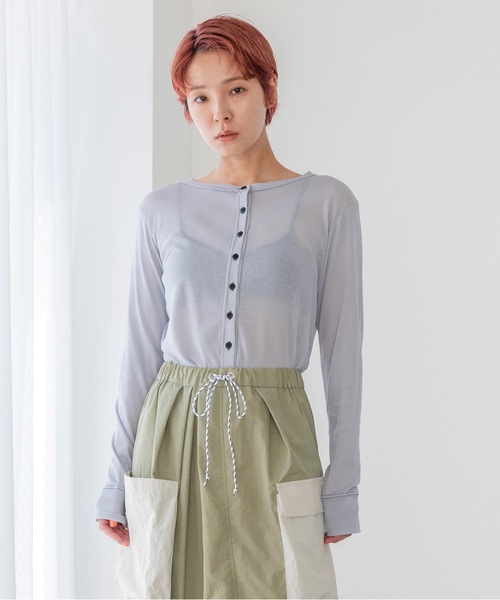 sneeuw(スニュウ)の「2wayシアーカーディガン(カーディガン/ボレロ・レディース・グレー/オレンジ・ONESIZE)」の1枚目の写真