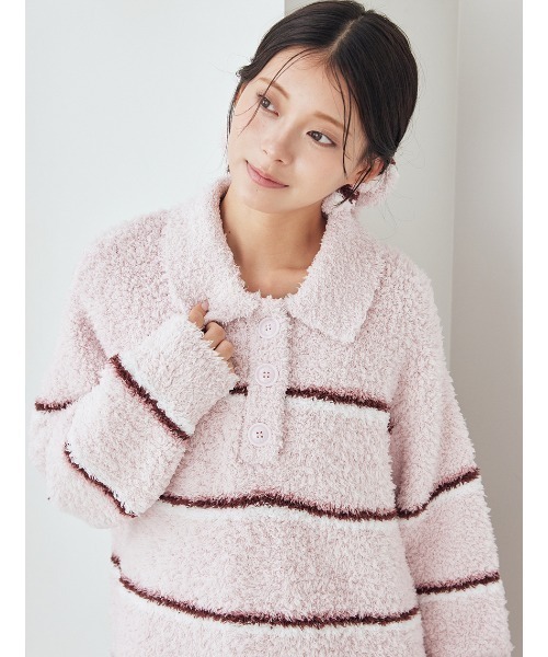 セール】ジェラートボーダーポロ衿プルオーバー（ルームウェア