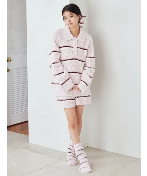 セール】ジェラートボーダーポロ衿プルオーバー（ルームウェア