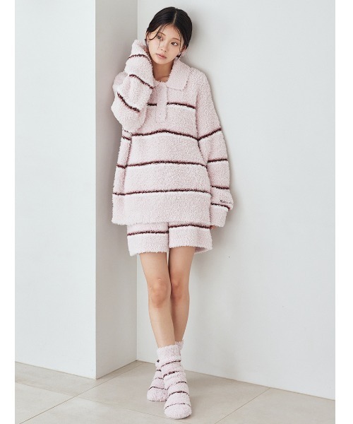 セール】ジェラートボーダーポロ衿プルオーバー（ルームウェア